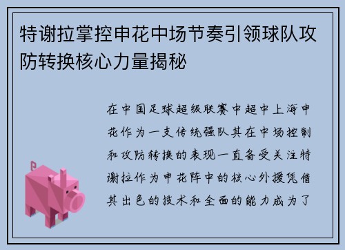 特谢拉掌控申花中场节奏引领球队攻防转换核心力量揭秘
